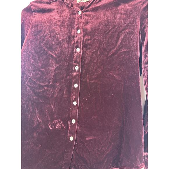 *Flaw Faherty Stretch Silk Blend Velvet Genevieve Shirt Button Up Burgundy Small - Picture 5 of 11